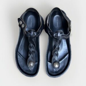 Isabel Marant Brook Black Braided Leather Sandals Sz 38 US 8 Snap Closure Boho